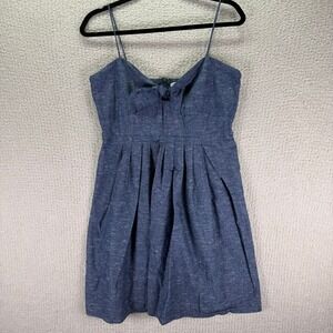 Madewell Dress Size 8 Blue Chambray Cutout Bow Spaghetti Strap Smocked Pleated‎